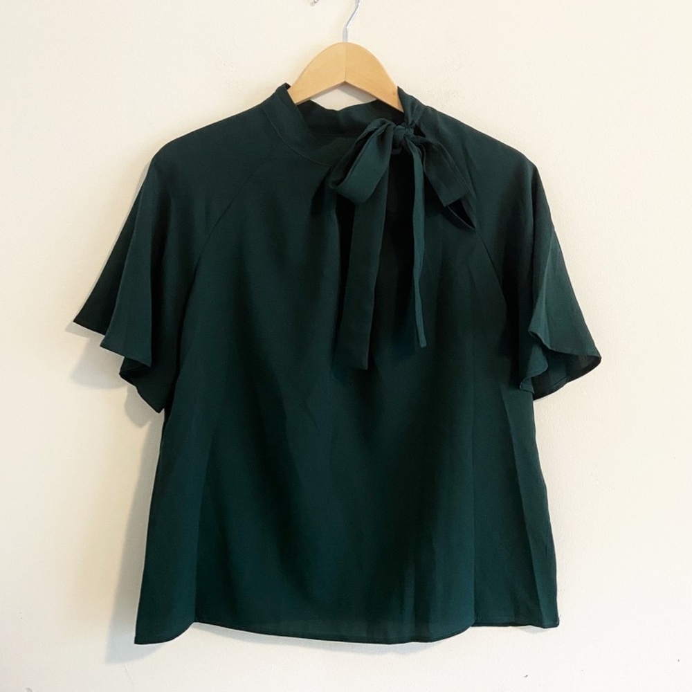 Zara Dark Green Blouse with Bow Detail